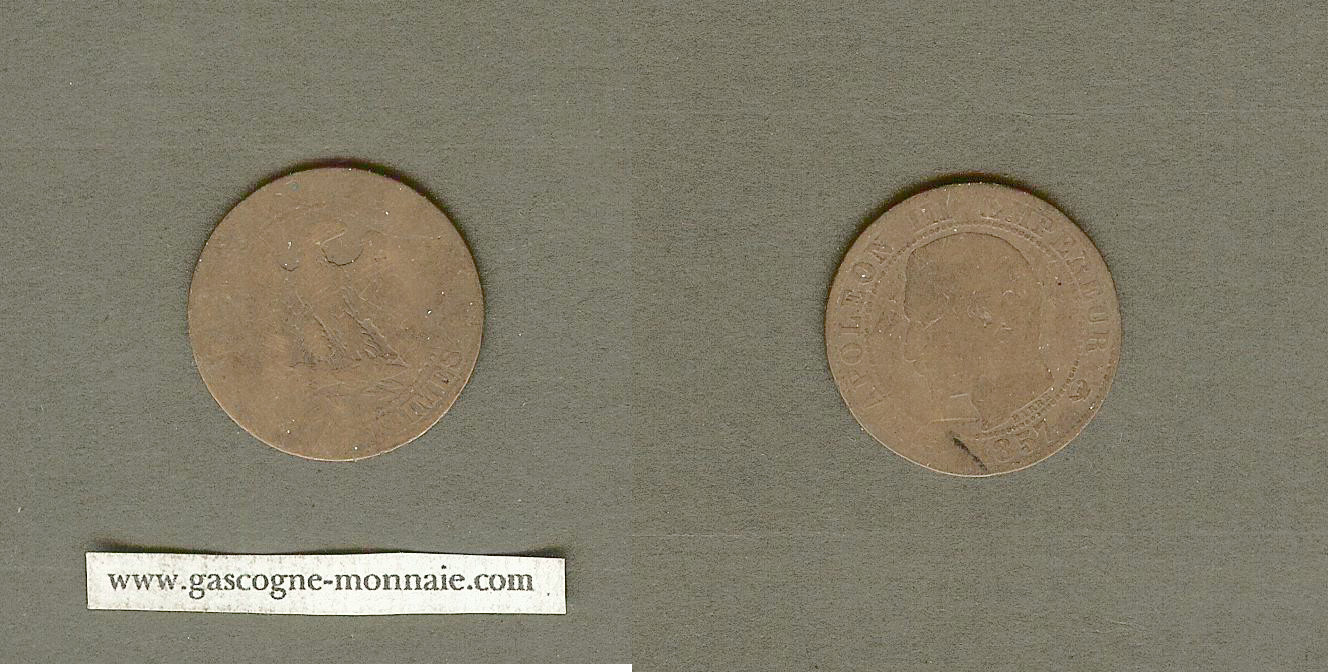 5 centimes Napoléon III 1857 W Lille B+ à B